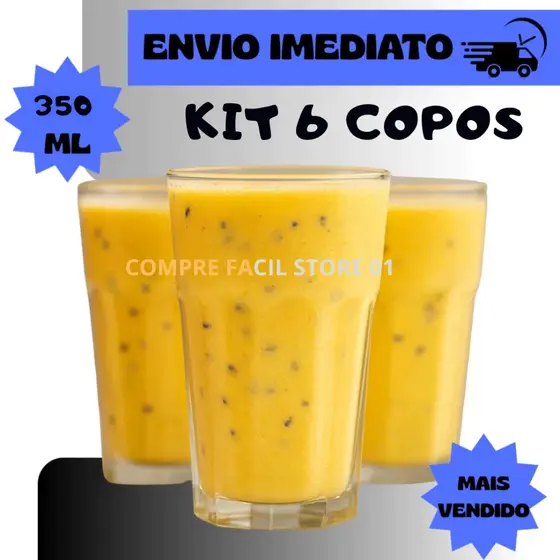 Conjunto Kit 3 ou 6 Unidades Copos Vitamina Transparente Premium Resistente Grosso Suco Agua 350 ml