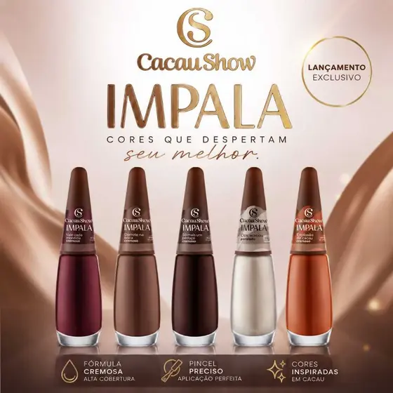 Esmalte Impala Cacau Show Original Lançamento Coleção Chocolate Cremoso Perolado Manicure Unhas Kit
