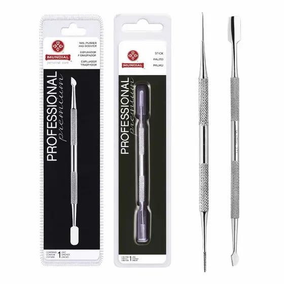 Kit Manicure Mundial Profissional Espátula Empurrador de Cutícula + Palito Inox