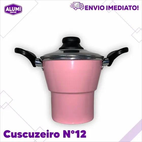 Cuscuzeiro Individual Nordestino Alumínio - Cozimento a vapor - com alça N°12 ROSA