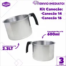 Canecão Leiteira Fervedor Polido N°14 - 1.8 Litros  -  N°16 - 2 Litros Aluminio Cabo Baquelite