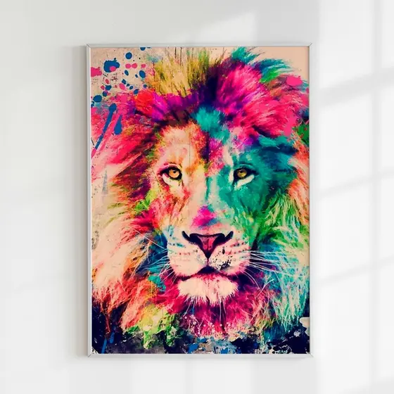 Quadro Decorativo Leão para Quarto, Sala, Escritório - Quadro grande 40x60 - Placa Decorativa