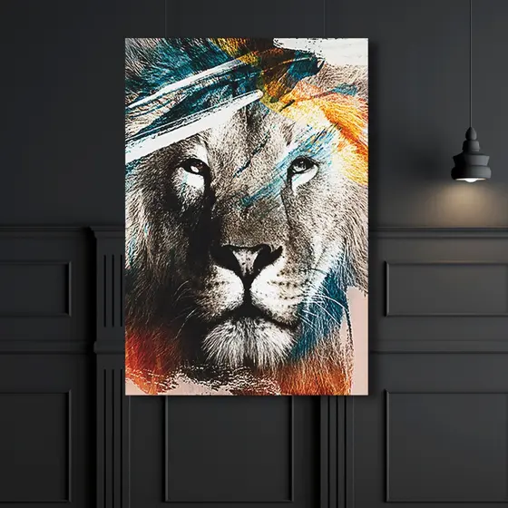 Quadro Decorativo - Leão 40x60cm - Placa decorativa - Leão colorido