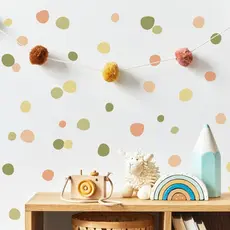 Adesivo de Parede Bolinhas Irregulares - Cores Verde, Nude, Pêssego - Decoração Casa Nova