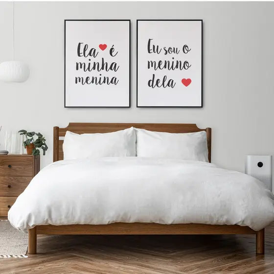 Kit 2 Quadros Decorativos -  Ela é minha menina, Eu sou o menino dela Namorado Casamento - Placas Decorativas - Quarto de casal