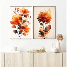 Kit Quadros Decorativo 2 peças Floral Aquarela - para Paredes de Salas, Quartos, Escritório, Recepção - Placa Decorativa