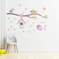 Adesivo de Parede Infantil Passaros Galhos Quarto Menina Bebe