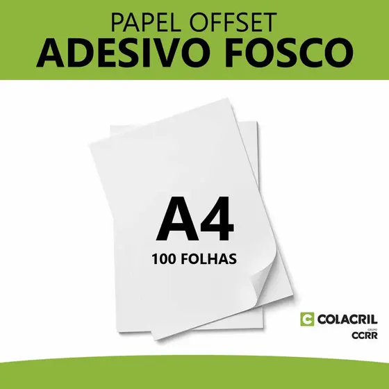 100 Folhas Papel Adesivo Fosco A4 (21x29,7cm) Offset, Jato tinta, Laser