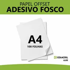 100 Folhas Papel Adesivo Fosco A4 (21x29,7cm) Offset, Jato tinta, Laser