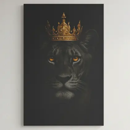 Quadro Decorativo Luxo Leoa com Coroa – Arte Moderna para Sala, Quarto e Escritório