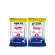 Kit 02 Pacotes de Lenços Umedecidos Clássico com Álcool 15 Lenços cada Coperalcool