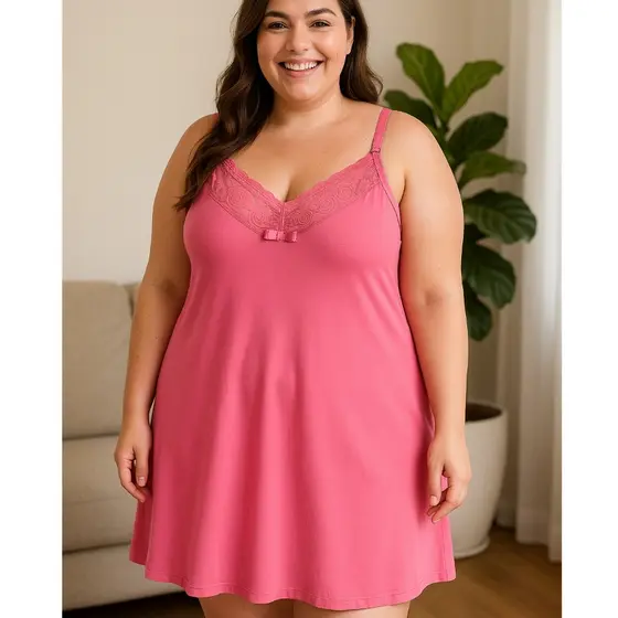 Camisola Plus Size Clássica Conforto Alça Reforçada Regulável Promoção Camisola Feminina Grande