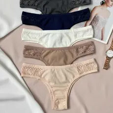 Kit 5 Calcinhas 100% Algodão Renda Conforto Anti Alérgico Não Marca Cotton Moda Íntima Femininas