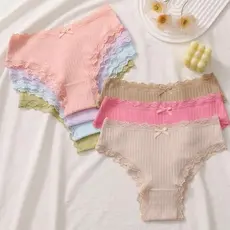 Kit Calcinhas Algodão Canelada Renda Confortável Tanga Feminina Moda Íntima Feminina