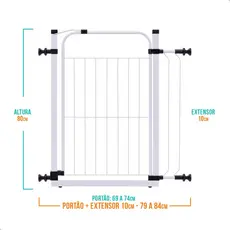 Portão Pet Criança Reforçado de Proteção +Ext.10cm ( 79CM A 84CM ) NÃO PRECISA FURAR