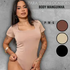 Body Manga Curta Gola Decote Quadrado Collant Feminino Bori Moda Gringa Básico Verão Manguinha Bodi Forrado Bory Suplex