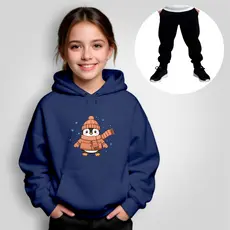 Conjunto Moletom Infantil Canguru + Calça Estampado Pinguim Cachecol Inverno Menina Menino