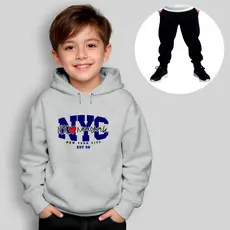 Conjunto Moletom Infantil Canguru + Calça Estampado NYC New York City Inverno Menino Menina