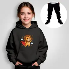 Conjunto Moletom Infantil Canguru Leão Super Herói Divertido Inverno Quente Menino Menina