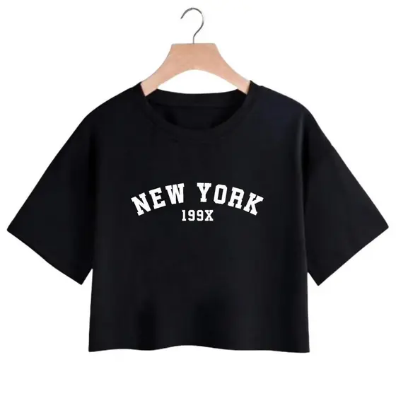 Croped Oversize de Algodão T-shirt Estampada Blusinha New York