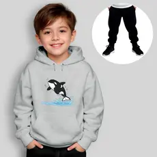 Conjunto Moletom Infantil Canguru + Calça Estampado Desenho Baleia Inverno Menina Menino