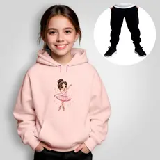 Conjunto Moletom Infantil Canguru + Calça Estampado Bailarina Inverno Menina