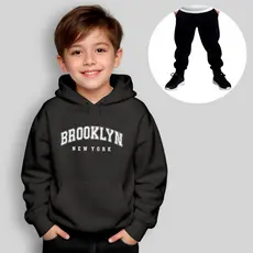 Conjunto Moletom Infantil Canguru + Calça Estampado Brooklyn New York Inverno