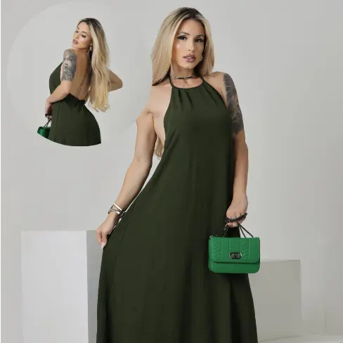 Vestido Longo Feminino Premium Frente Única Costa Nua Bojo Forrado Babado Elegante Luxo