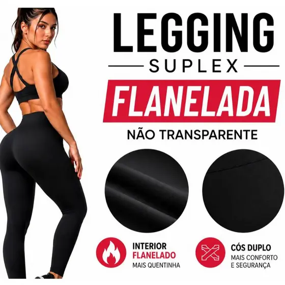 Calça Legging Feminina Suplex Flanelada Cintura Alta Cós Duplo Térmica Inverno Academia Quentinha