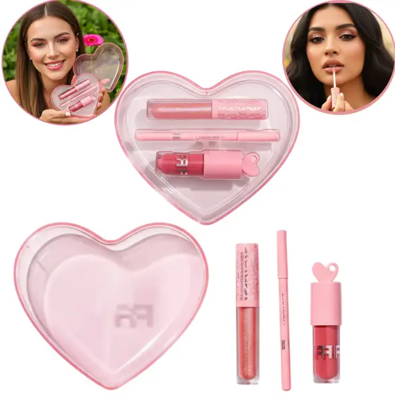 Kit Maquiagem Rosa Love: Brilho Labial e Lápis Rosa de Longa Duração