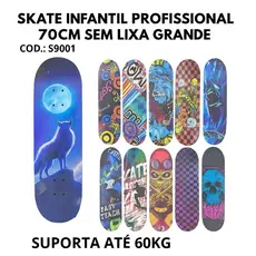 Skate de Madeira 70cm Sem Lixa – Brinquedo Esportivo Infantil, Estampas Variadas, Suporta até 60kg