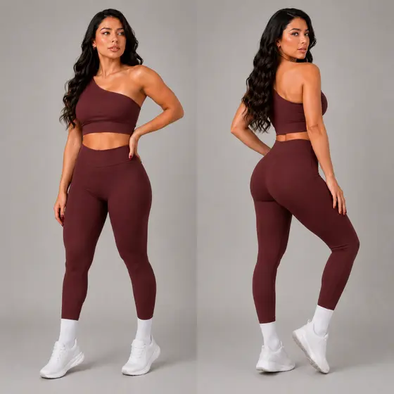 Conjunto legging e top marrom modinha ombro a mostra premium