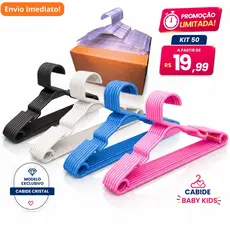 kit 50 Cabide Infantil baby Reforçado, cores Azul, Rosa, Preto, Branco