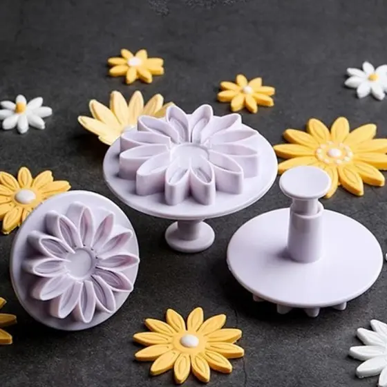 KIT C/3 Ejetor Flor de Girassol Biscuit Pasta Americana Artigo de Confeitaria