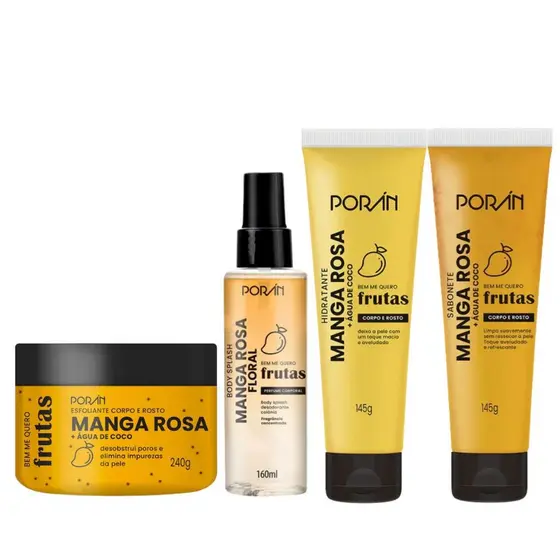 Kit Cuidado Com A Pele Escolha O Seu Porán Manga Rosa - Hidratante, Sabonete Líquido, Esfoliante e Body Splash