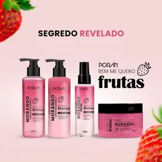 Kit Cuidado Com A Pele Escolha O Seu Porán Morango - Hidratante, Sabonete Líquido, Esfoliante e Body Splash
