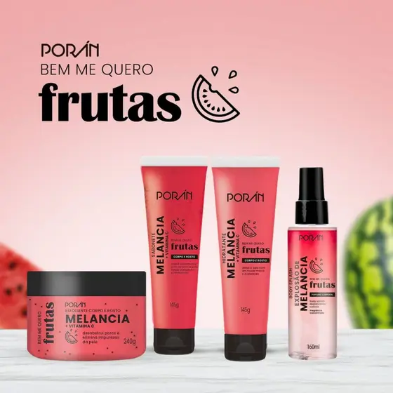 Kit Cuidado Com A Pele Escolha O Seu Porán Melancia - Hidratante, Sabonete Líquido, Esfoliante e Body Splash