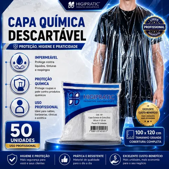 Capa Descartável Grande para Salão 50UN – Cabeleireiro, Corte, Tintura, Coloração, Química e Proteção de Roupas