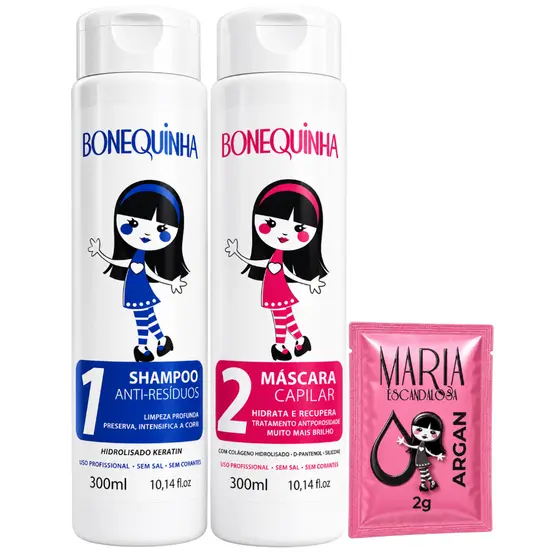 Kit Escova Antifrizz Shampoo - Máscara Bonequinha Escandalosa 2x300ml