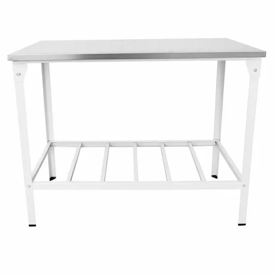 Mesa Industrial Inox Reforçada com prateleira grade paneleiro 112x55 para cozinha padaria gourmet