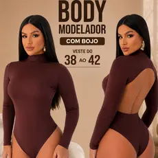 Body Feminino Gola Alta Suplex – Manga Longa, Com Bojo e Abertura nas Costas, Tamanho 38 ao 42