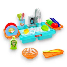 Kit de Cozinha Pia Lava Louça Brinquedo Torneira Sai Agua Infantil