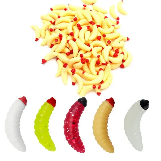Estojo com 100 Isca De Pesca Minhoca Larva Silicone Macio Artificial Para PESCA