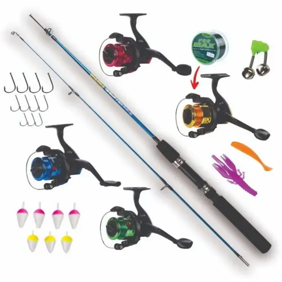 Kit Pesca Dharma Vara 1,50m + Molinete Com Linha + Itens