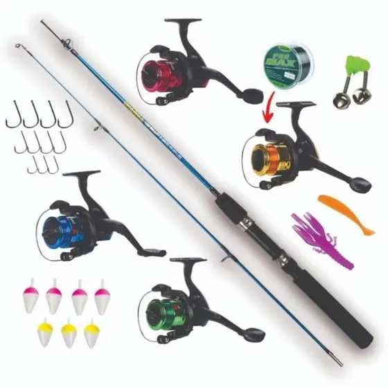 Kit Pesca Novo Dharma Vara 1,50m + Molinete Com Linha + Itens