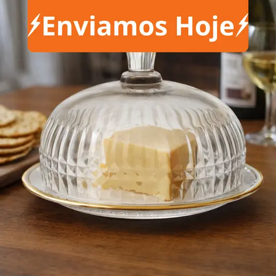 Queijeira Imperatriz Cristal Fio de Ouro 19cm Para Servir com Estilo