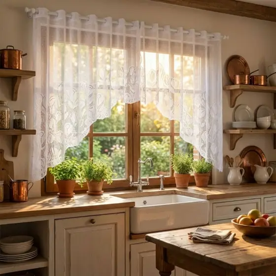 Cortina de Renda Cozinha Cascata Tulipinhas 3,20cm x 1,10cm Branca Decorativo Casa Linda e Luxuosa Elegante Moderna