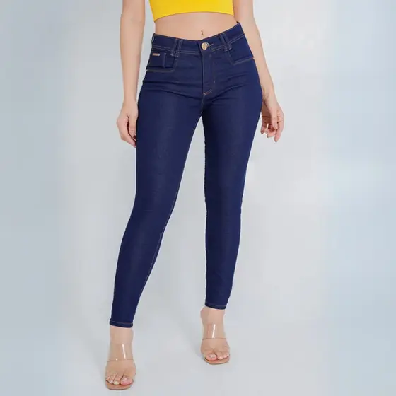 Calça Feminina Jeans Skinny Cigarrete com Elastano Empina Bumbum Modeladora Cintura Média Lycra