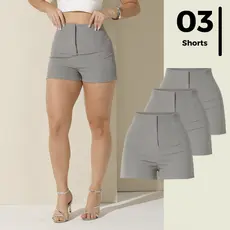 Kit de 3 Iguais Shorts Feminino de Alfaitaria Fecho Invisível Cintura Alta Curto Varias Cores Verão