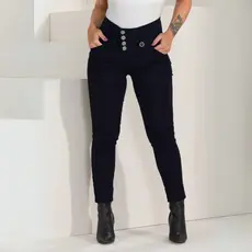 Calça Feminina Jeans Skinny Chapa Barriga Lycra Tamanho Grande Levanta Bumbum Cintura Alta 4 Botões